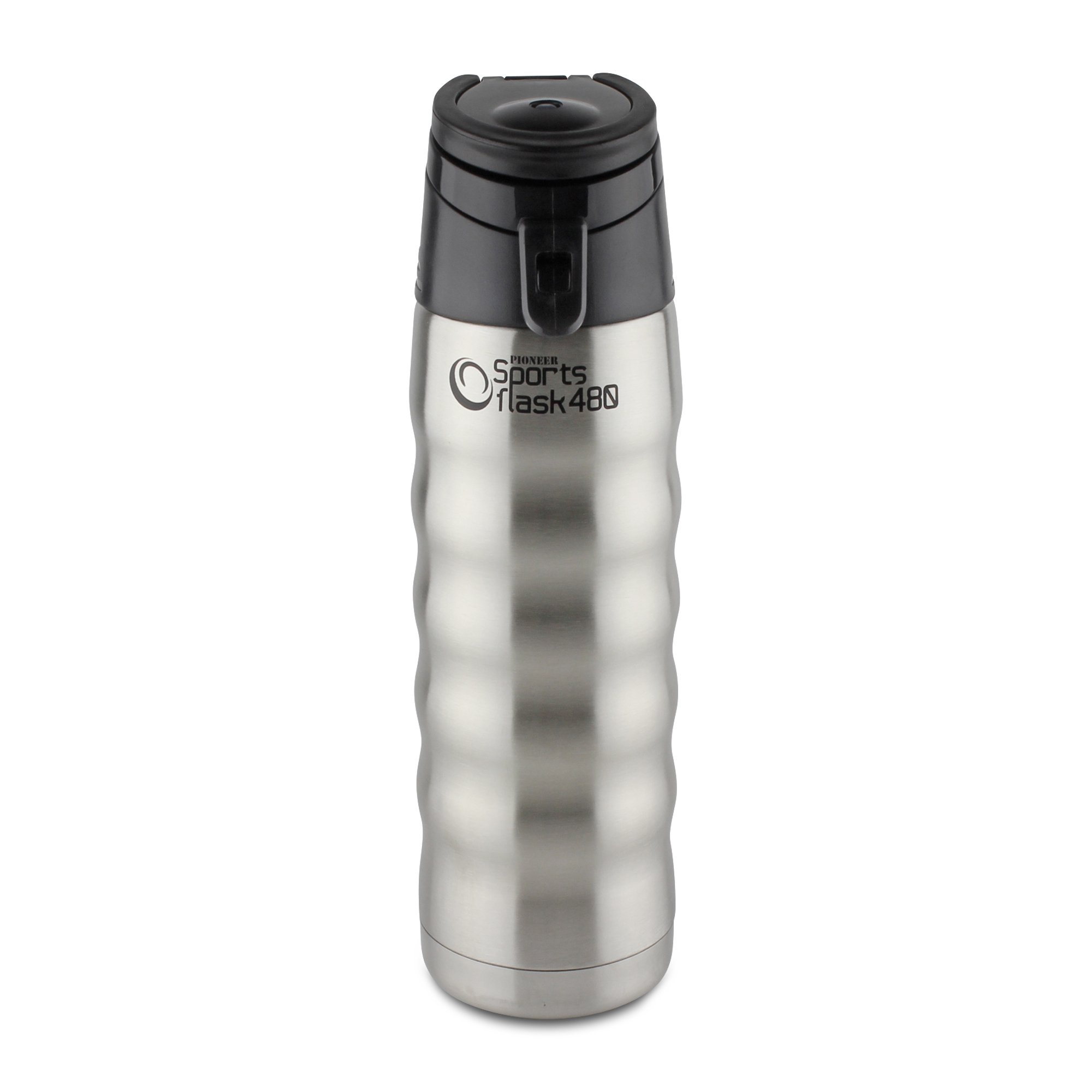 Pioneer Stainless Steel Sports Flask, Double Wall Vacuum Insulated Drinks Bottle, 480ml, Stainless Steel