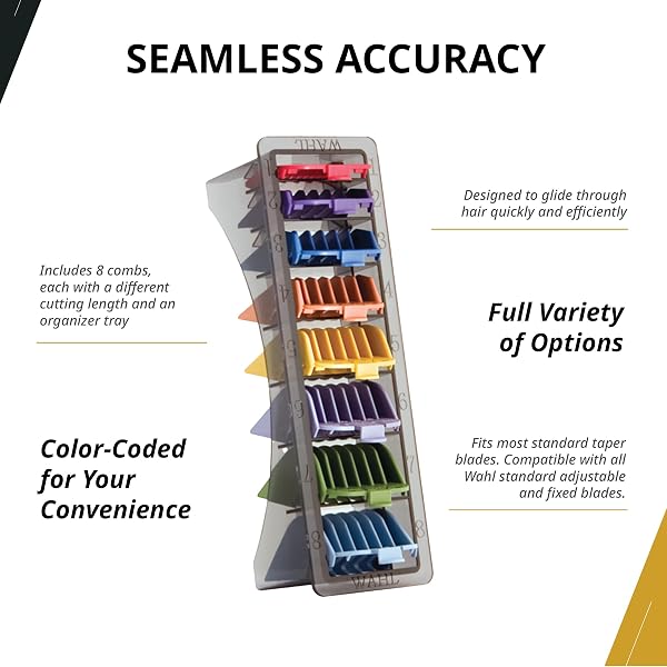 WAHL PROFESSIONAL BLISTERED 1-8 CUTTING GUIDES, COLOR-CODED CLIPPER GUARD ATTACHMENTS, DURABLE AND EASY TO USE