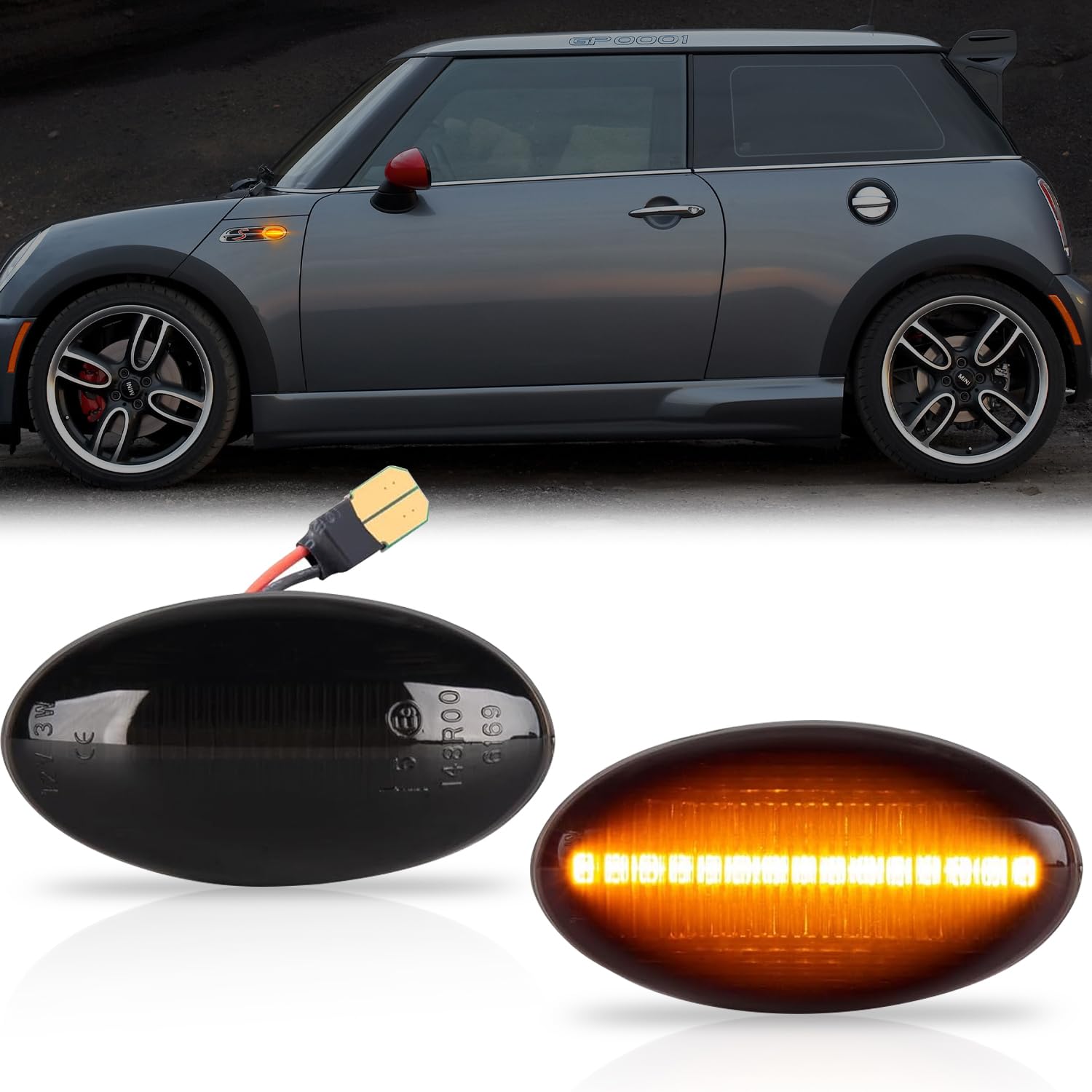 OZ-LAMPE 2pcs LED side marker turn lights for Mini Cooper R50 R52 R53 2001-2006 (Smoked lens)