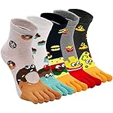 ZAKASA Womens Toe Socks Funny Cat Dog Print Cotton Five Finger Socks Novelty Athletic Running Crew Ankle Socks Size 6-9