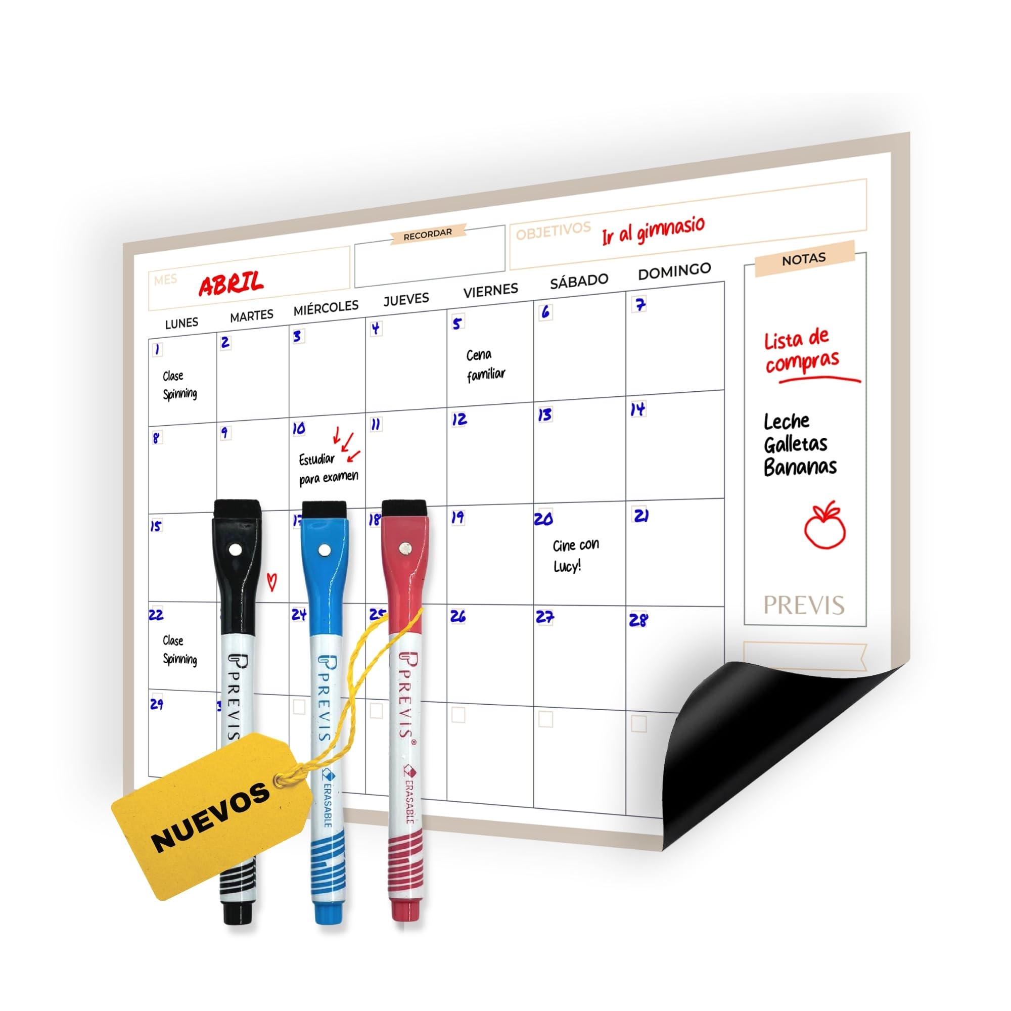 Previs Magnetic Calendar A3 – Monthly Planner 2024 – Whiteboard Fridge – Family Menu Organiser