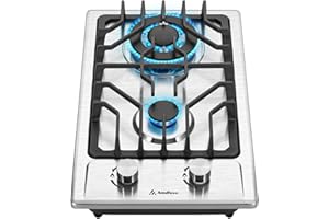 Amdievc 2 Burner Gas Cooktop 12 Inch, NP/LGP Dual Fuel Gas Stove Top Electronic Ignition, Propane Stove 2 Burner, Thermocouple Protection