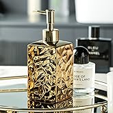 Gets Gold/Silver Ceramic Soap Dispenser,Refillable Modern Ceramic Dispenser Liquid Hand Soap Dispenser for Kitchen, Bathroom (Gold Square Bottle)