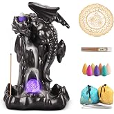 YAJODI Dragon Backflow Incense Holder Waterfall Incense Burner, Smoke Incense Holder,with 70 Backflow Incense Cones+50 Incense Stick,1 Mat,1 Tweezers Ornament Home Decor（Black Brown）