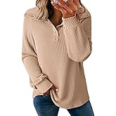Dokotoo Women's Casual Sweatshirt Long Sleeve Button V Neck Loose Knitted Pullover Sweatshirt Tops