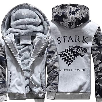 Manfu Game of Thrones Kapuzen Pullover GOT Hoodie Pullover Cosplay Kostüm Winterjacke Grau XL