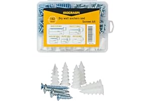 IROCRASPI 192Pcs Self Tapping Screws Drywall Anchors and Sheet Metal Screw Assortment,4 Size Kit for Installing Drywall, Wood,Metal Sheet Materials