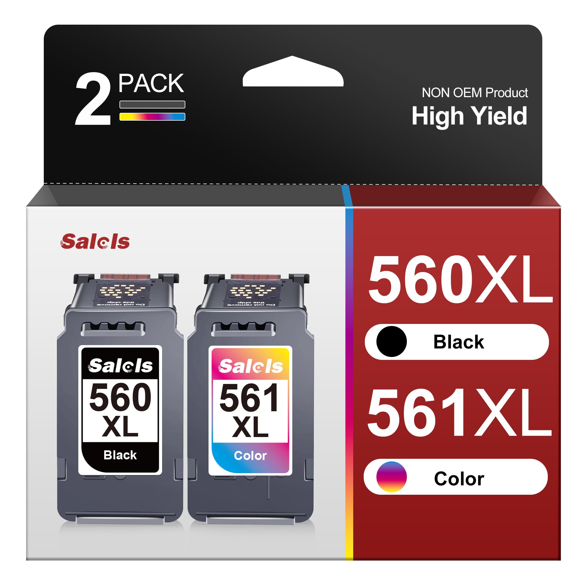 Salols 560 561 XL Ink Cartridges Replacement for Canon 560 561 Ink Cartridges PG-560XL CL-561XL 560XL 561XL for Pixma TS5350 TS7451 TS7450 TS5351 TS5350a TS5351 TS5352 (1 Black 1 Colour,2-Pack)