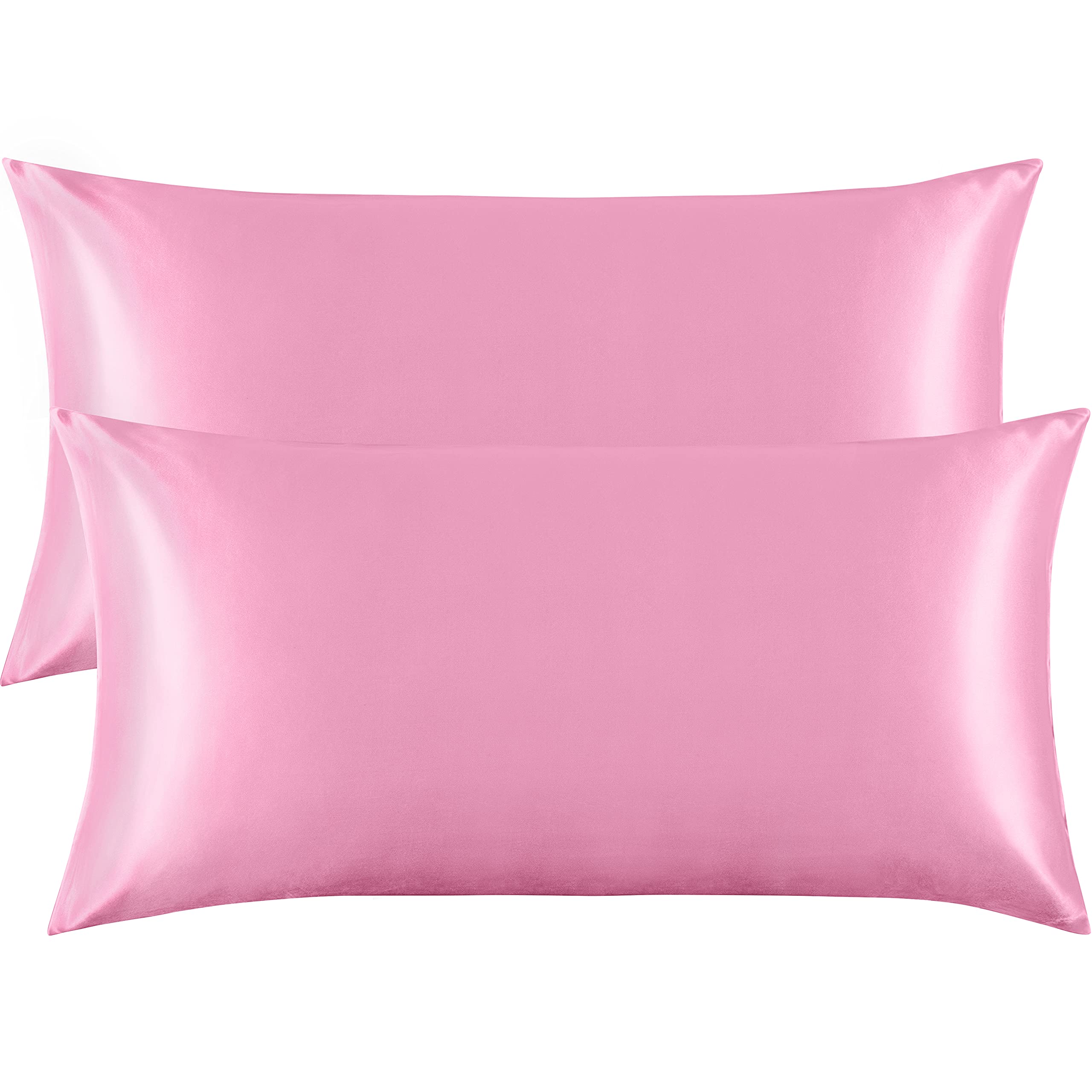FLXXIE 2 Pack Satin Pillowcases for Skin and Hair, Luxurious and Silky King Pillow Cases with Envelope Closure, Pink, 50x90 cm