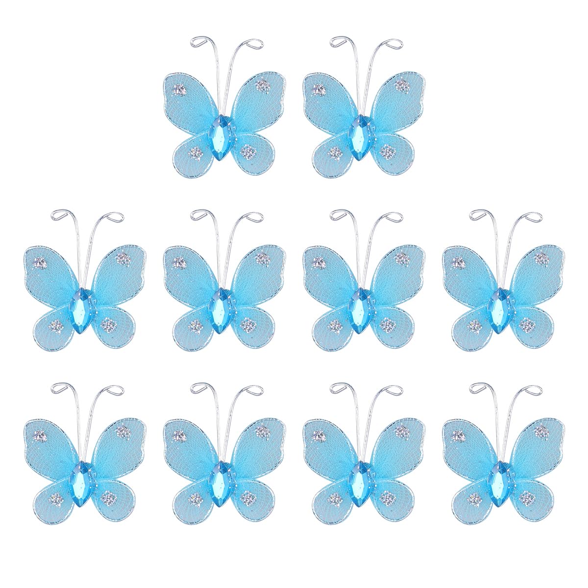 NUOBESTY 50pcs Wire Mesh Craft Decked Embellishments Mesh Glitter Fake Butterflies Wire Tied DIY Nylon Butterflies Simulation Lace Trim Decor Simulation Butterfly Flash 3D Organza