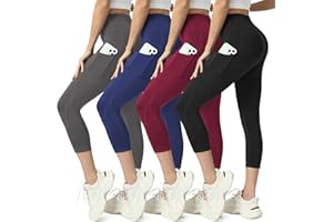 MaaGcc High Waisted Yoga Leggings for Women 4 Pack - Tummy Control Workout Capris with Pockets
