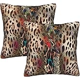 Leopard Print Pillow Cases Abstract African Animal Leopard Wildlife Retro Throw Pillowcases Cushion Cover Home Decor Pillow for Sofa Bed 18x18 Inch Set of 2