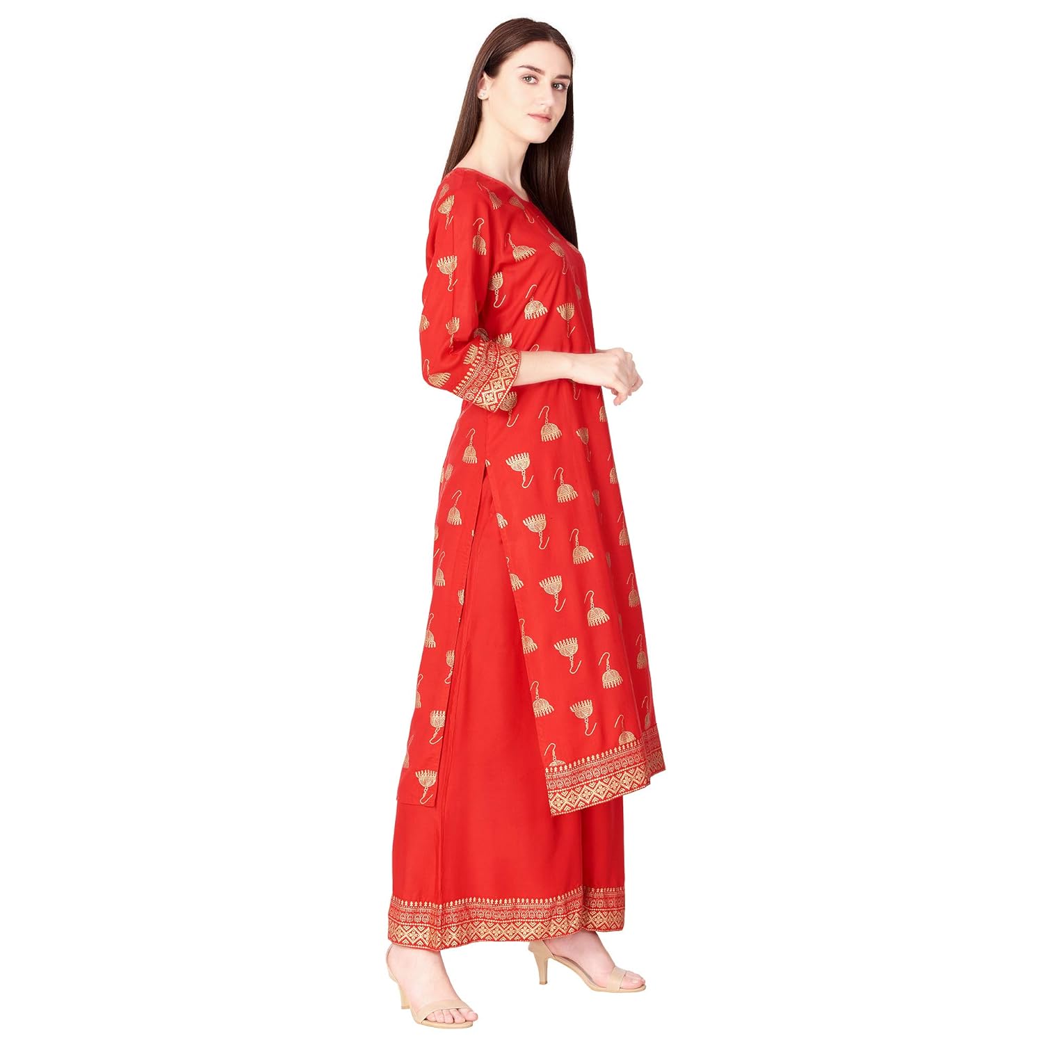 ortange women's rayon printed kurta palazzo set with premuim fabric