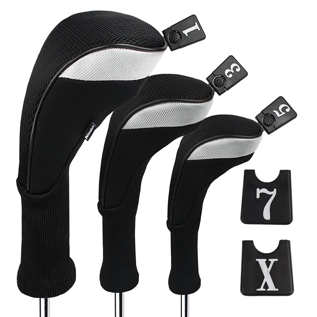 Andux 3pcs/Set Golf 460cc Driver Fairway Wood Club Head Covers Long Neck Black/Black