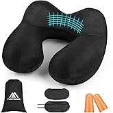 flintronic Inflatable Travel Pillow, Inflatable Travel Pillow for Airplane, Soft Velvet Neck Support, Lightweight Ergonomic Sleeping Neck Pillow for Airplane, Train, Car, Office -Black