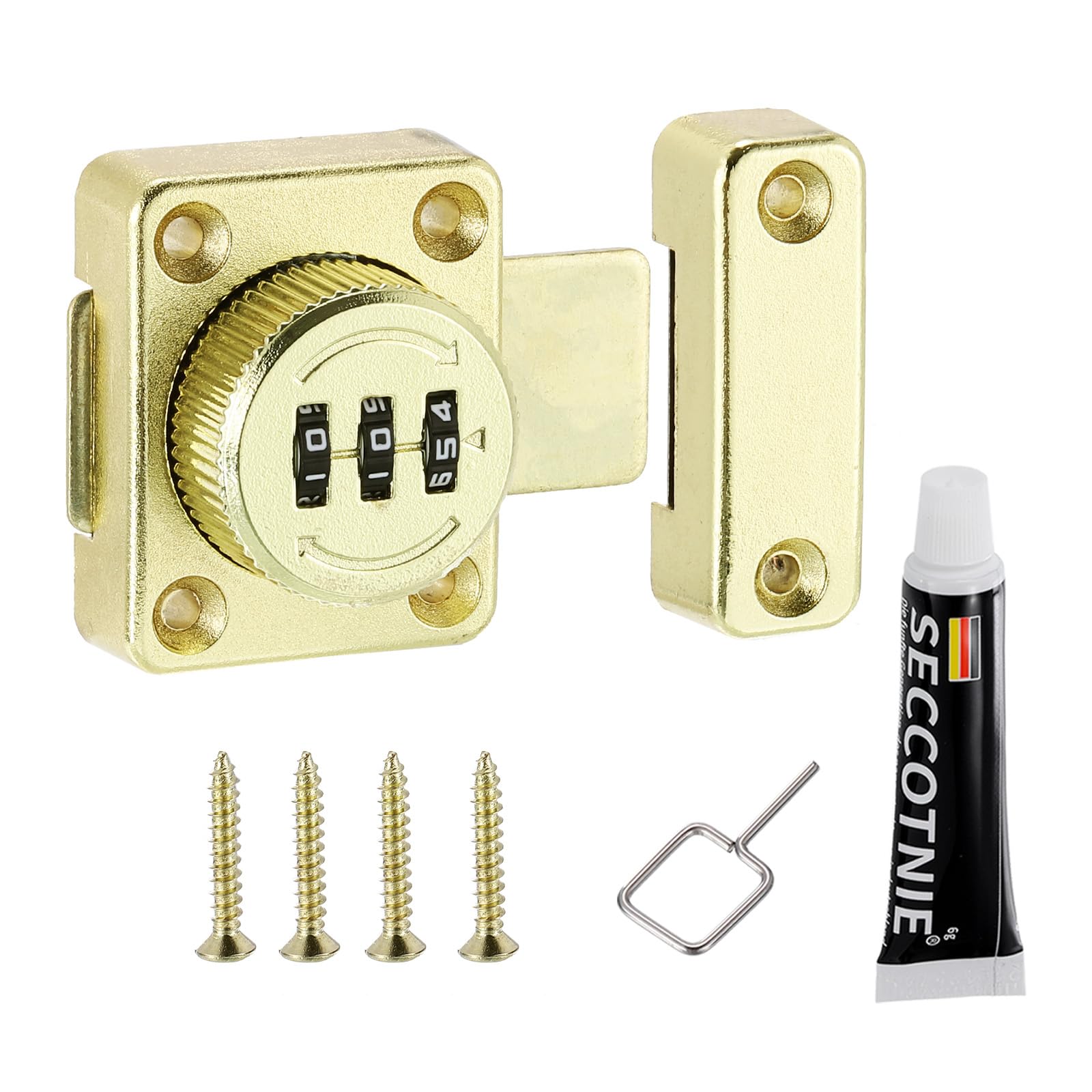 PATIKIL Cabinet Password Latch, Zinc Alloy Keyless Combination Lock 3-Digit Password Cabinet Lock Safety Lock for Cabinet Drawer Cupboard, Gold