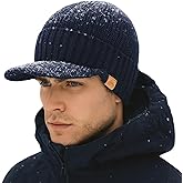 TOP-EX DryKnit™ 50% Merino Wool Waterproof Winter Beanie Hat with Brim Fleece Lined Knit Cap for Cold Weather & Large Head