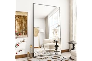 VooBang Oversized Full Length Mirror, 76" x 34" Floor Mirror with Stand, Aluminum Alloy Frame Full Body Mirror, Standing Hanging or Leaning Against Wall for Bedroom Bathroom Living Room, Black