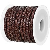 GENIQUE Real/Genuine Round Braided Leather Cord String Rope Folded, Leather Rope for Crafts, Jewelry Making, Necklace, Bracelets (5 Metres) (3mm, Antique Brown Distressed)