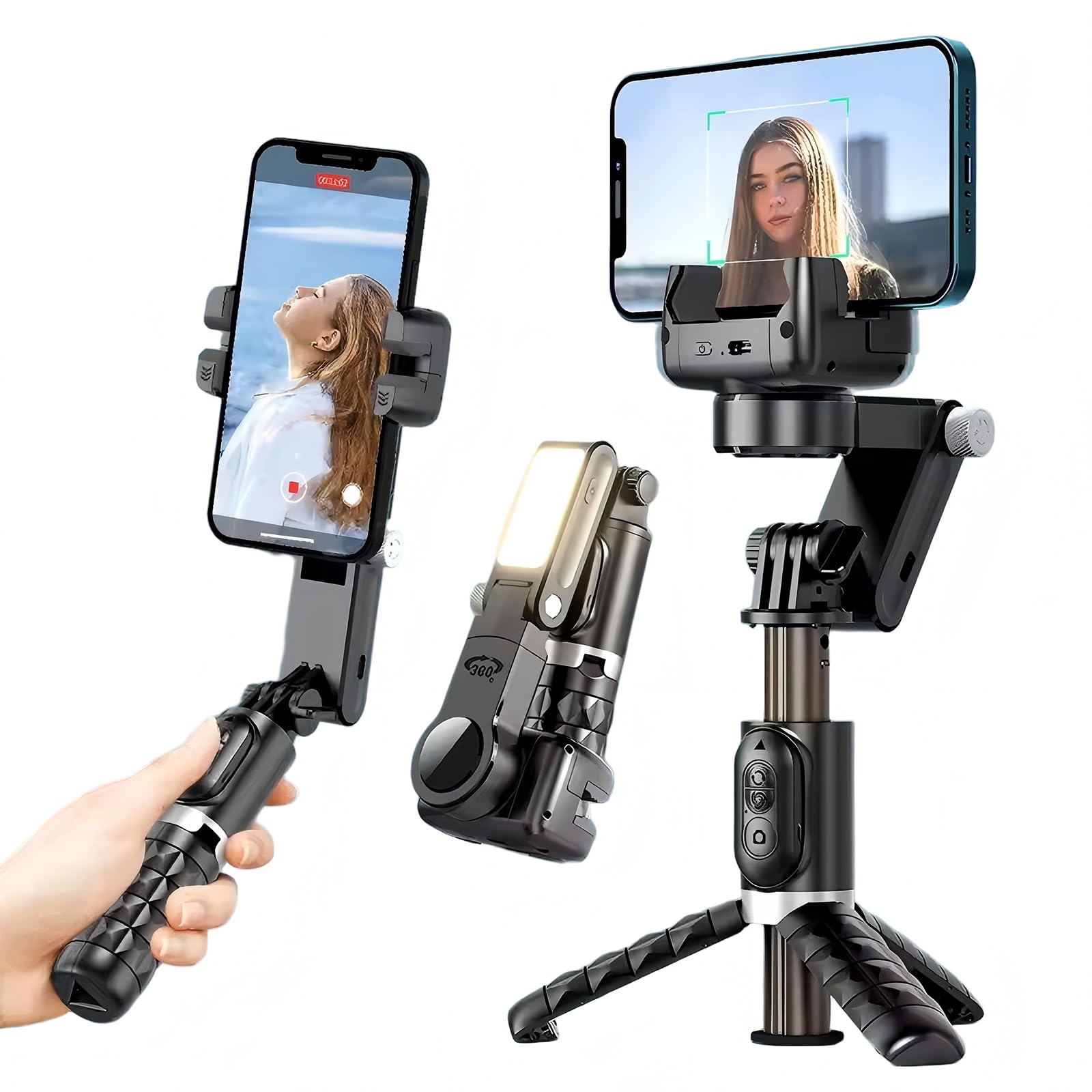 SRIKEKL Gimbal Stabilizer for Smartphone,2-Axis Auto Face Tracking Selfie Stick with Tripod with LED light,360°Rotation with Remote for Android and iPhone,Ideal for Vlogging,YouTube,TikTok Video
