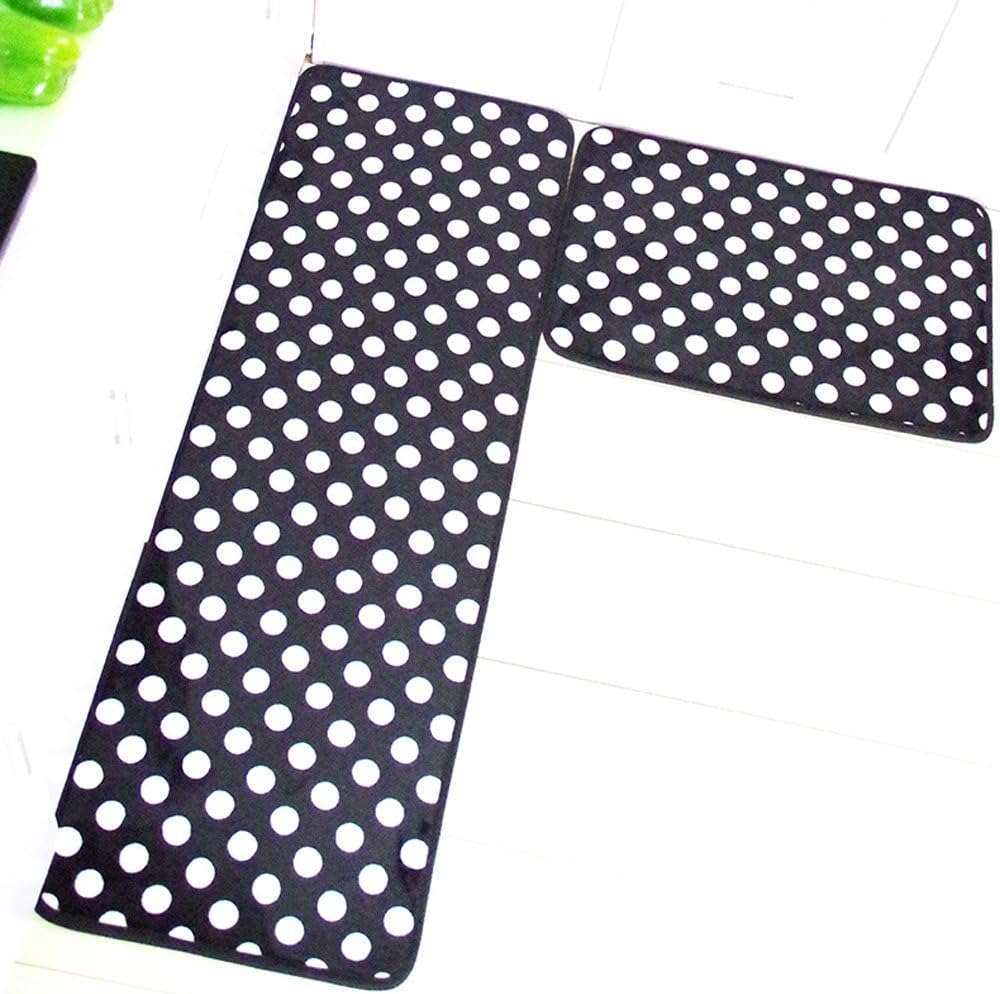 Aboo Kitchen Rugs Memory Foam Non-Slip Mat Black With White Dot (15.7"×23.6" + 15.7"×47.2" )