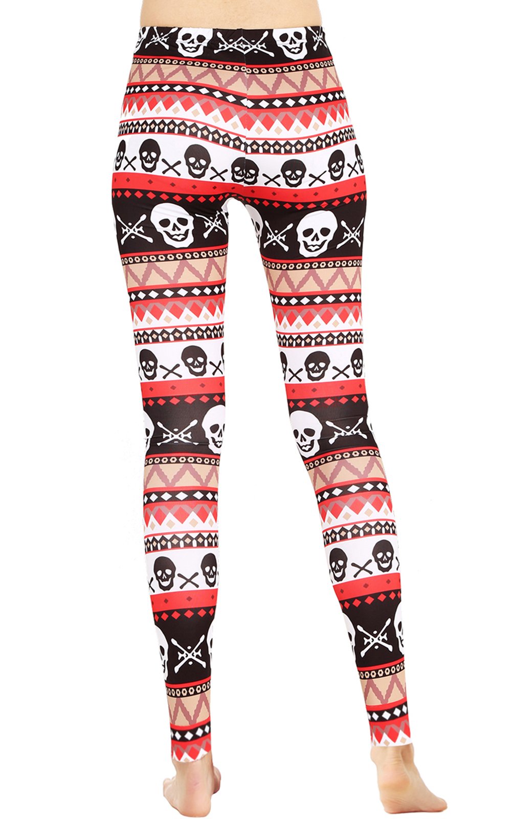 Sexy Skull Printed Leggings Skinny Pants for Women Halloween Party Costume Plus Size XL