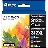 4 Pack 312XL Ink Cartridges Combo Pack Remanufactured for 312XL Claria Ink T312 MILEKO Works with Expression Photo XP-15000 X