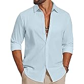 COOFANDY Men's Casual Button Down Shirts Long Sleeve Cotton Beach Wedding Shirt Summer Linen Shirt for Men