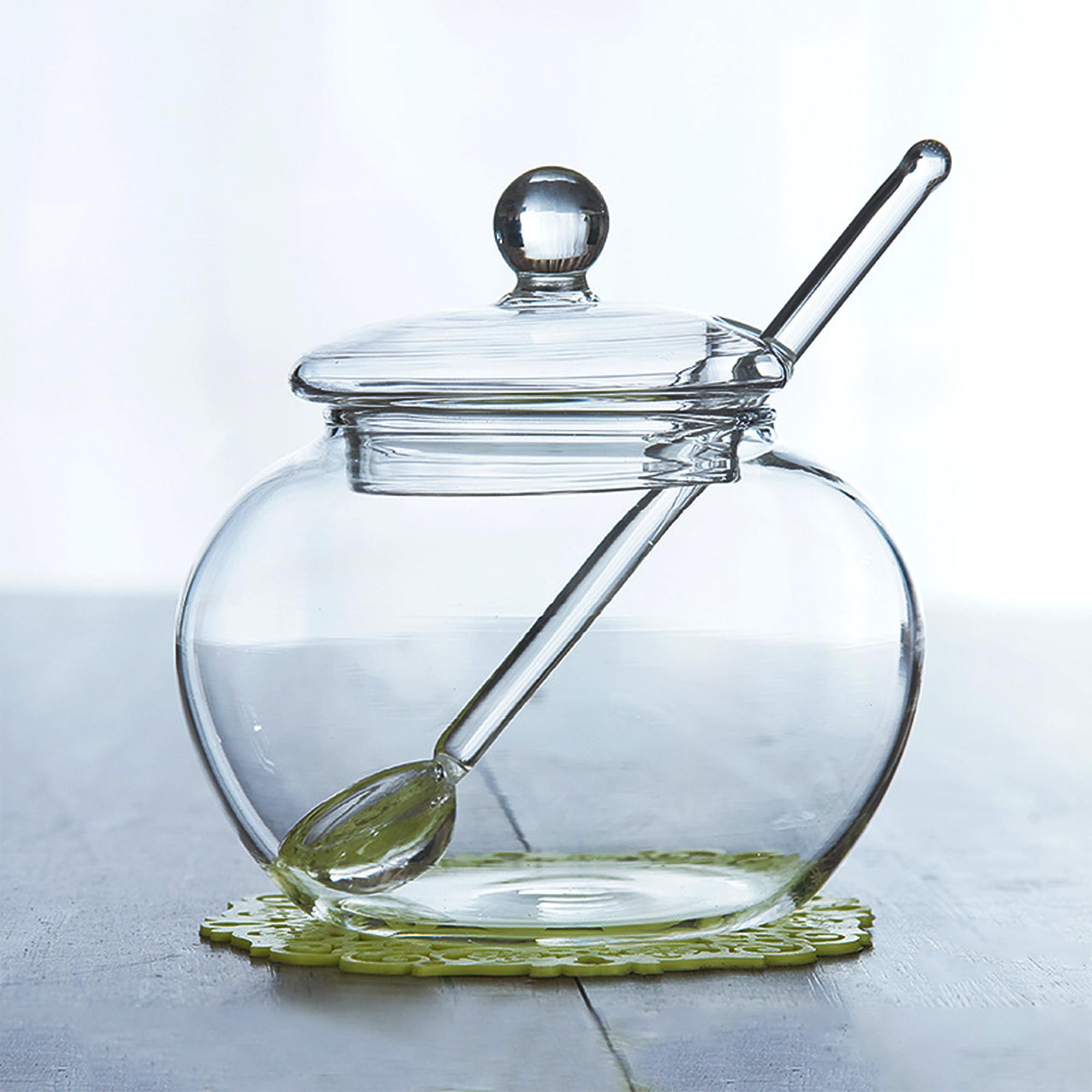 MINGZE 250 ML Sugar Bowl, Transparent, With Clear Lid and Spoon, for Home and Kitchen
