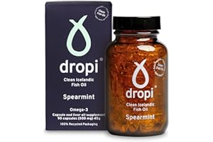 Dropi Omega 3 Fish Oil 500mg (90 Capsules), Spearmint Flavor - Maximum Strength Omega-3s EPA, DHA, Vitamin A & D - Extra Virgin Cod Liver Oil Supplement for Immune System, Brain Health & Joint Support