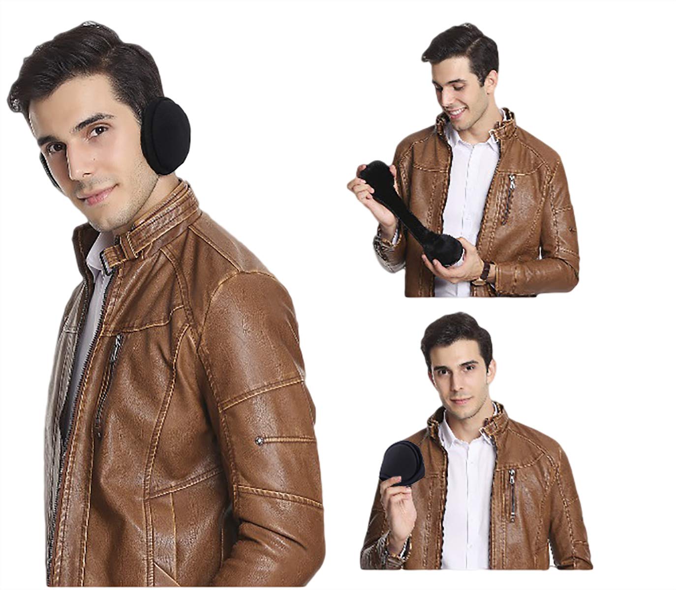 Eianru Polar Fleece Ear Cover Foldable Wrap Winter Accessory Outdoor EarMuffs (One size, Black A)