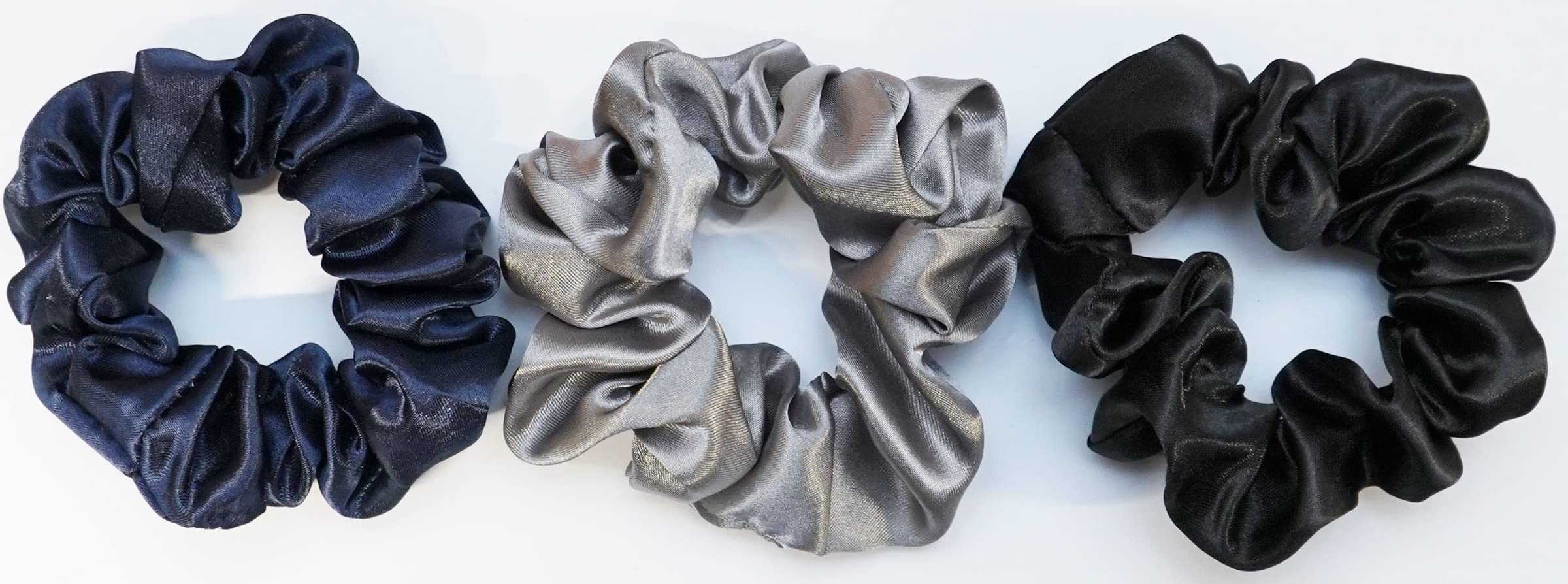 Crazy Bobble® Scrunchies 'Feels like Silk' Satin Scrunchy Ponytail Holders, Hair Ties For Women Girls (Pack of 3) (Black, Navy, Dark Grey)