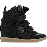 YRRXERSS Wedge Sneakers for Women Suede Tennis Shoes Hidden Wedges Round Toe Strappy High Top Sneakers Comfy Casual Walking Shoes