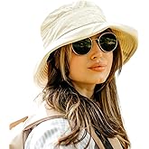 TOP-EX ChicPony™ Women's Wide Brim Bucket Sun Hat with Ponytail Hole UPF 50 Summer Packable Sunhat for Travel Beach Outdoor