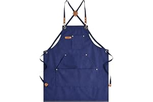 Aoomzoon Canvas Aprons for Men Chef Apron, Work Apron with Large Pockets - 16oz Heavy Duty Cross Back, BBQ, Cooking