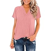 Womens Tops Short Sleeve Plain T Shirts Loose Fit Casual Blouses Summer Tshirts Pink S