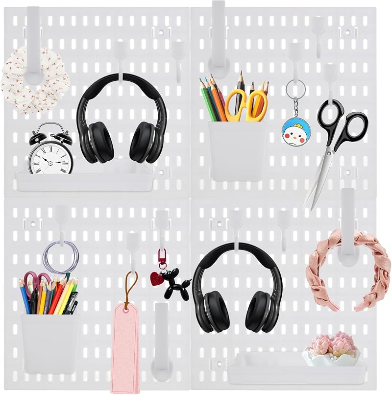 WOPPLXY Pegboard Combination Kit 4x 30x30cm White Wall Organiser 22 Accessories