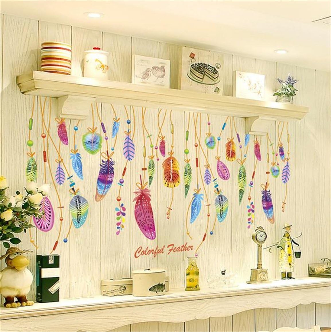 HN Feather Wall Sticker Classic Dream Catcher Sofa Art Decal Mural Lucky Room Decor