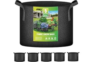 iPower 5-Gallon 5-Pack Grow Bags Fabric Aeration Pots Container with Strap Handles for Nursery Garden and Planting(Black)