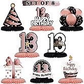 LINGTEER Happy 13th Birthday Rose Gold Table Honeycomb Centerpieces Cheers to 13th Birthday Thirteen Years Old Party Table Decorations Gift Sign.