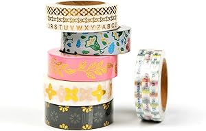 10 Rolls Washi Tape, Washi Masking Tape in Different Patterns and Sizes for Scrapbook, Bullet Journal, Planner, Arts and Crafts DIY, Gift Wrapping, 10 Meters Each