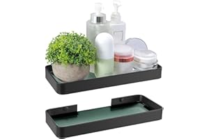 Z metnal Small Glass Bathroom Shelves, Matte Black Floating Shelf, Mini Wall Mounted Shelf (Dark Glass, 11.8 inch/30cm)