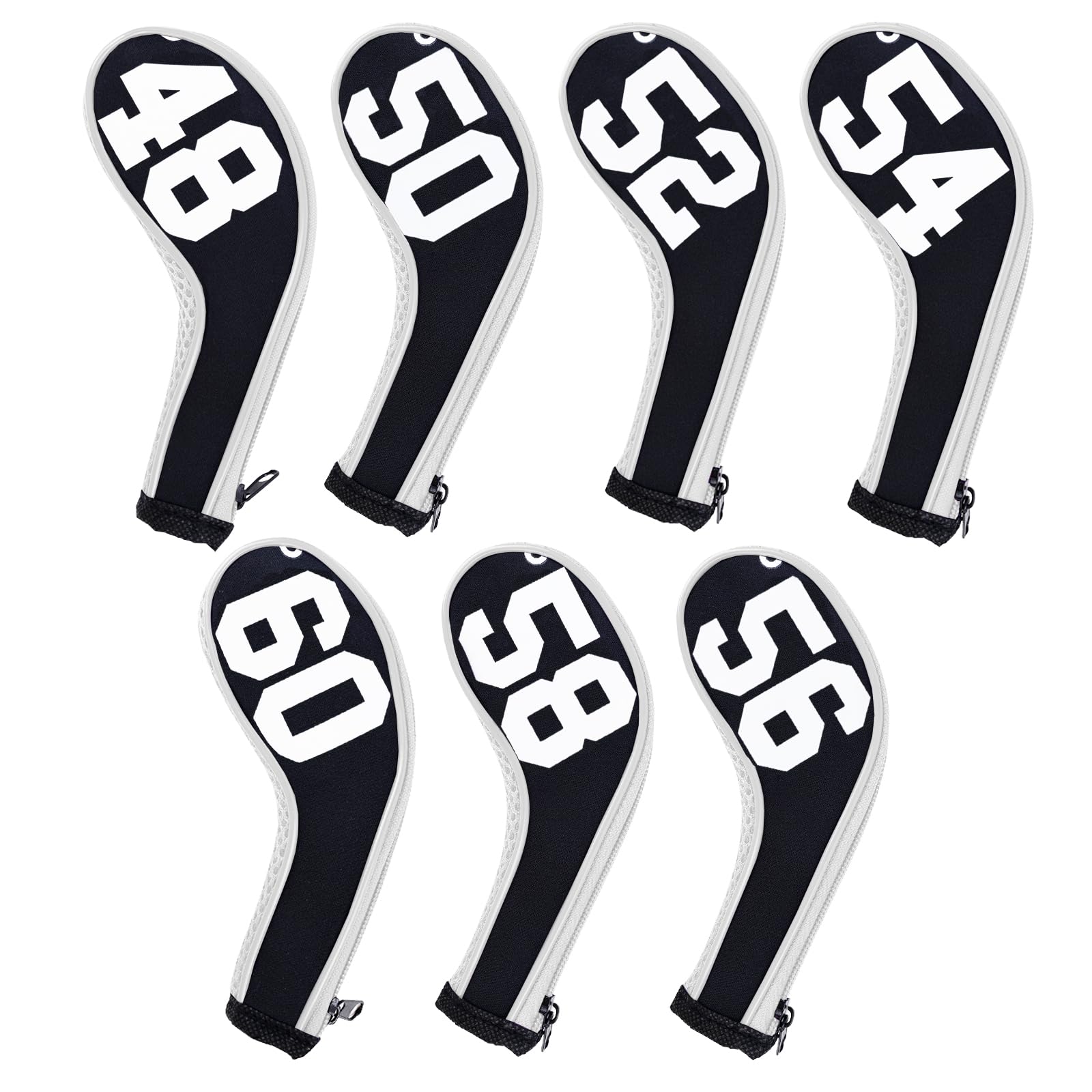 Andux 7Pack Golf Wedge Irons Club Head Covers Degree NO. on both Sides Long Neck with Zipper Black/white