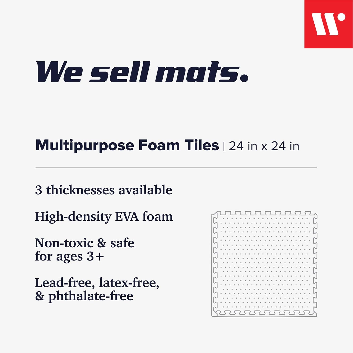 We Sell Mats 3/8 Inch Thick Multipurpose Exercise Floor Mat with EVA Foam, Interlocking Tiles, Anti-Fatigue for Home or Gym, 24 in x 24 in : Sports & Outdoors
