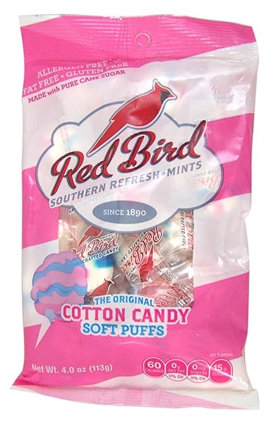 RED BIRD COTTON CANDY FLAVORED CANDY, MINTS INDIVIDUALLY WRAPPED, UNIQUE CANDY, 4 OZ BAG