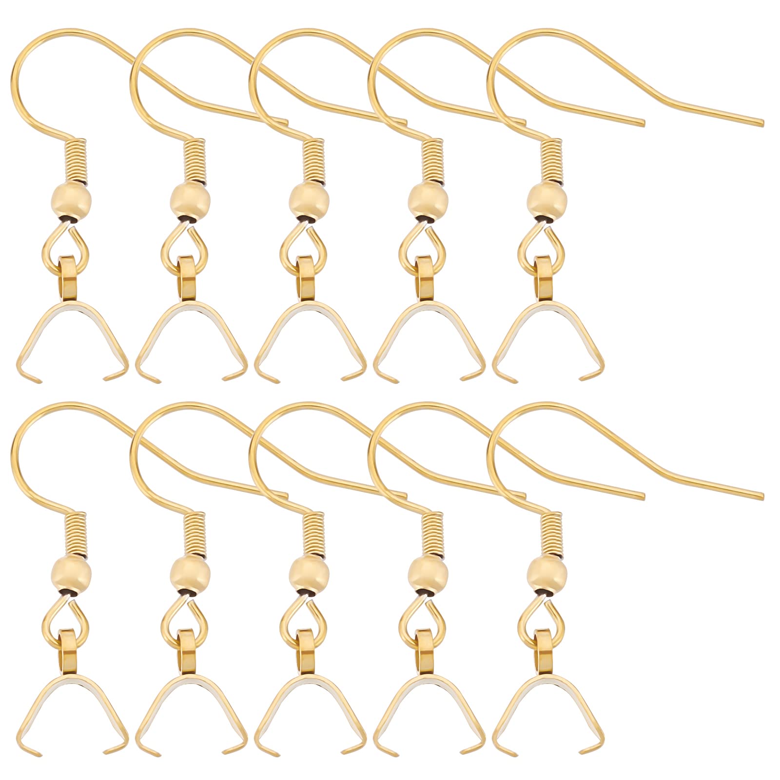 Beebeecraft 1 Box 50Pcs Earring Hooks with Pendant Clasp 18K Gold Plated Stainless Steel French Wire Earring Ball Hooks with Pinch Bails for Making DIY