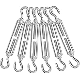 Jamiikury 6PCS M6 Hook & Hook Turnbuckle 304 Stainless Steel Turnbuckle Wire Rope Tension Heavy Duty Turnbuckles for Cable Railing Wire Rope Hardware Kit (M6, Hook & Hook)