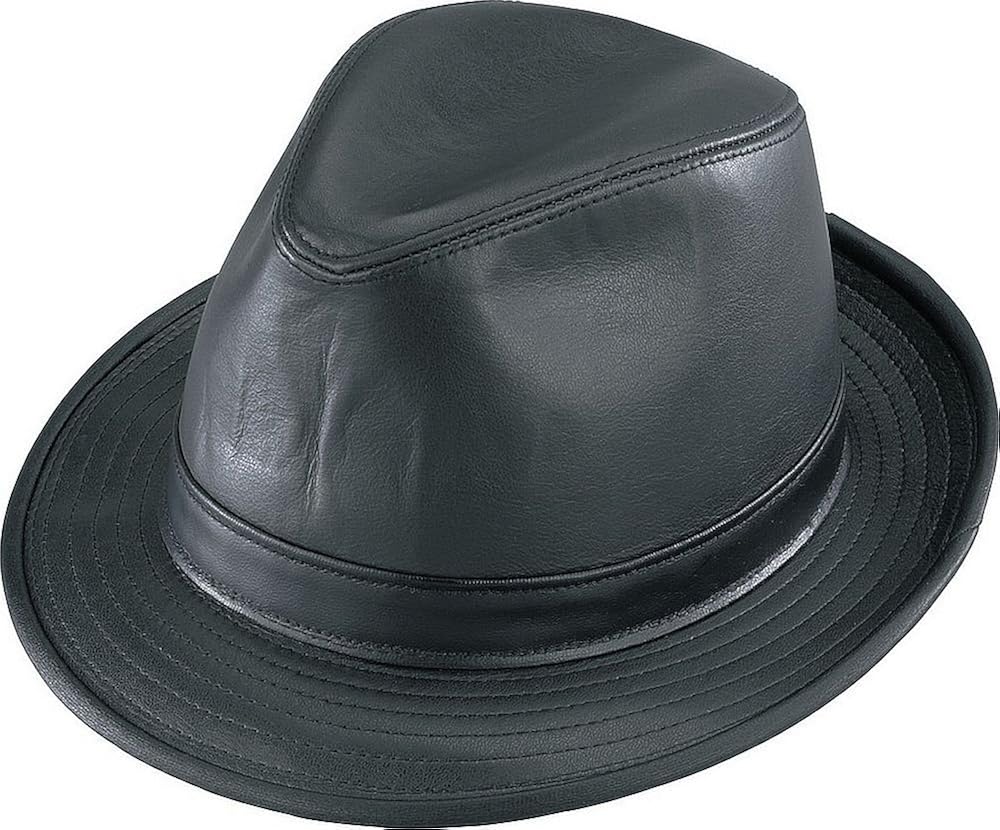 Henschel Men's Black Leather High Roller Fedora Hat Size (Black, Large