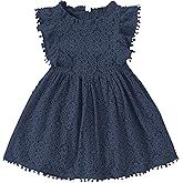 Csbks Toddler Girls Cute Pompoms Lace Floral Elegant Retro Swing Party Dress
