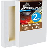 PHOENIX 11x14 Inch 2 Pack Gallery Canvas 1.5 in Thick | Deep Edge Canvases for Painting,100% Cotton 11 Oz. Gesso Primed White Blank Professional Canvas Oil &amp; Acrylic Paints